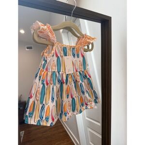 Pete + Lucy Baby Girls Surfboard Print Ruffle Sleeve Dress Multicolor 0-6M NWT